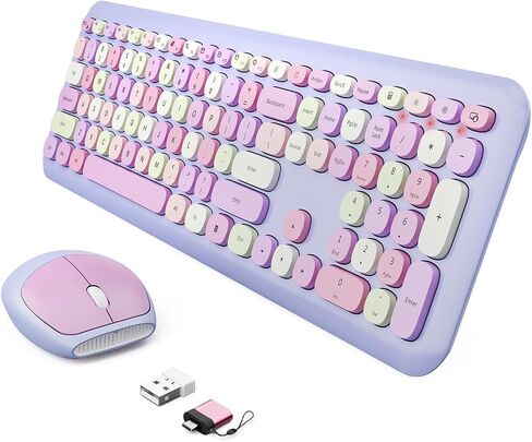 Wireless Keyboard and Mouse Combo, Colorful Ergonomic Full Size Retro Low-Noise Keyboard with Cute keycaps, Compatible with Windows, PC, Perfer for Home and Office Keyboards (Blue) in Saudi Arabia