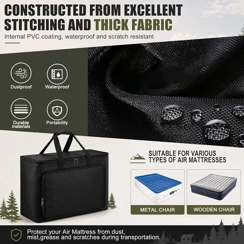 Air Mattress Storage Bag,[Large Pocket] Compatible with Twin/Queen Air Mattress | Water-Resistant Inflatable Mattress Carrying case | with Sturdy Handle, for Outdoor Travel Camping, Black in Saudi Arabia