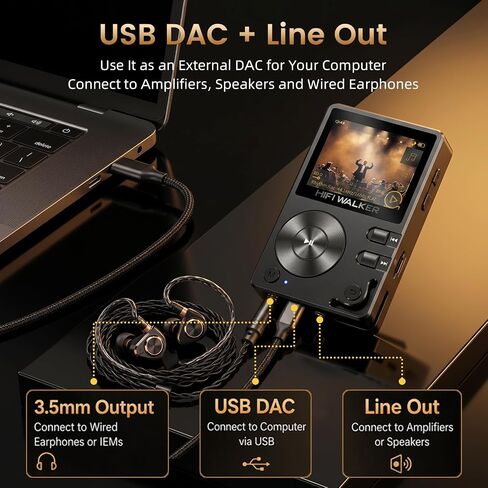 HIFI WALKER H2 Hi-Res MP3 Player, 128GB microSD, ESS DAC, Bluetooth 5.2 in Kuwait