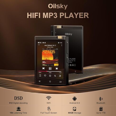 HiFi MP3 Player with Bluetooth and WiFi, Oilsky Lossless DSD High-Resolution Digital Audio Music Player, High-Resolution Portable Audio Player with 64GB Card, Supports up to 1TB in Kuwait
