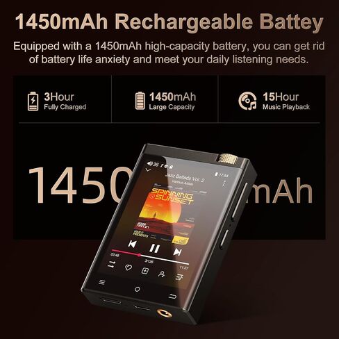 HiFi MP3 Player with Bluetooth and WiFi, Oilsky Lossless DSD High-Resolution Digital Audio Music Player, High-Resolution Portable Audio Player with 64GB Card, Supports up to 1TB in Kuwait