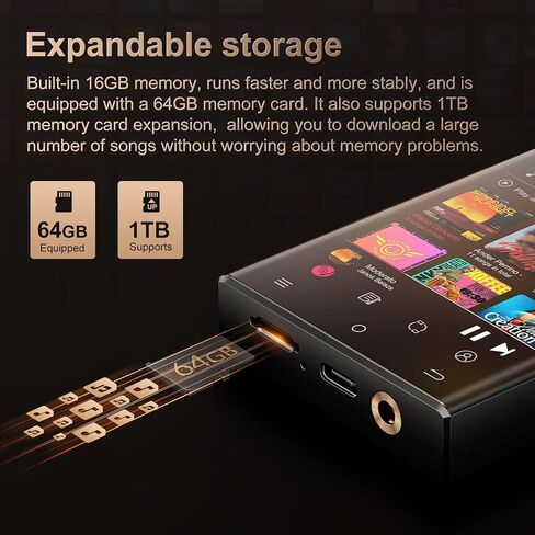 HiFi MP3 Player with Bluetooth and WiFi, Oilsky Lossless DSD High-Resolution Digital Audio Music Player, High-Resolution Portable Audio Player with 64GB Card, Supports up to 1TB in Kuwait