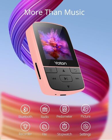 Yoton MP3 Player with Bluetooth, Max 64GB, HiFi, Pink, TF Card Required in Kuwait