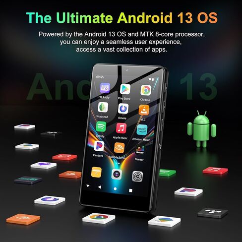 32GB MP3 Player with Bluetooth and Camera, Android 13 MP3 MP4 Players with 4" Touchscreen and Speaker, MP3 Music Player with Spotify, Parental Controls, Audible, Play Store in Saudi Arabia