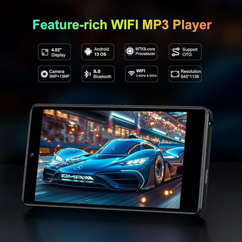 32GB MP3 Player with Bluetooth and Camera, Android 13 MP3 MP4 Players with 4" Touchscreen and Speaker, MP3 Music Player with Spotify, Parental Controls, Audible, Play Store in Saudi Arabia