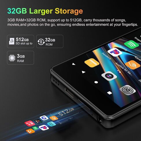 32GB MP3 Player with Bluetooth and Camera, Android 13 MP3 MP4 Players with 4" Touchscreen and Speaker, MP3 Music Player with Spotify, Parental Controls, Audible, Play Store in Saudi Arabia