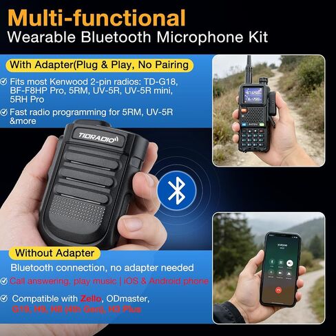TIDRADIO Wearable Bluetooth Speaker MIC for Ham GMRS Radio,Phone Call/Music,Hands-Free Walkie Talkies Mic for BAOFENG UV-5R Mini,TD-H9,TD-H3 Portable Wireless Speaker for Jobsite, Outdoors,Home,Travel in Saudi Arabia