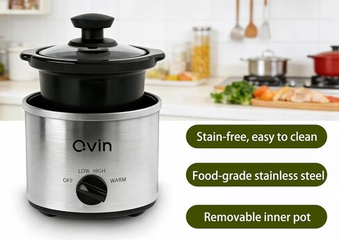 Mini Slow Cooker 0.65Qt with Temperature Control, Fondue Pot Set, Chocolate Melting Pot, Stainless Steel in Kuwait