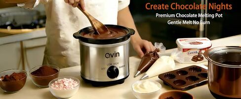 Mini Slow Cooker 0.65Qt with Temperature Control, Fondue Pot Set, Chocolate Melting Pot, Stainless Steel in Kuwait