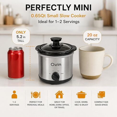 Mini Slow Cooker 0.65Qt with Temperature Control, Fondue Pot Set, Chocolate Melting Pot, Stainless Steel in Kuwait