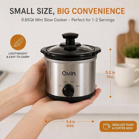 Mini Slow Cooker 0.65Qt with Temperature Control, Fondue Pot Set, Chocolate Melting Pot, Stainless Steel in Kuwait