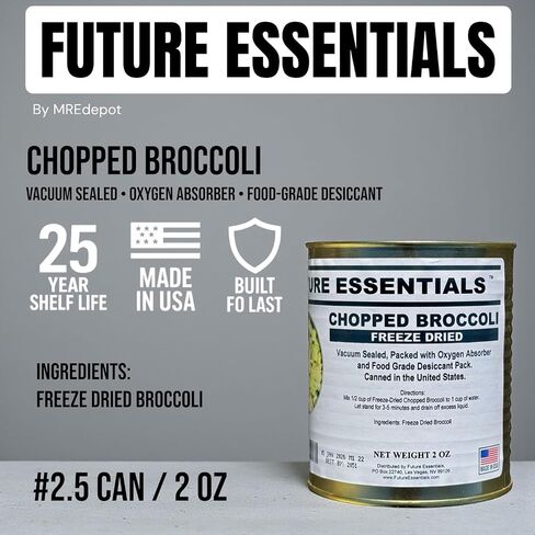 Future Essentials Freeze Dried Broccoli – #2.5 Can, 25+ Year Shelf Life | Canned Chopped Broccoli Bites – Easy to Rehydrate, Ideal for Emergency Food & Camping – 2 oz in Saudi Arabia