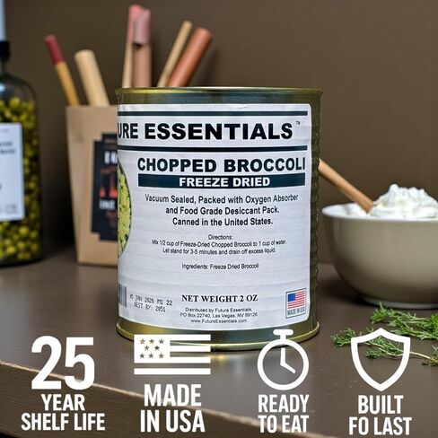 Future Essentials Freeze Dried Broccoli – #2.5 Can, 25+ Year Shelf Life | Canned Chopped Broccoli Bites – Easy to Rehydrate, Ideal for Emergency Food & Camping – 2 oz in Saudi Arabia