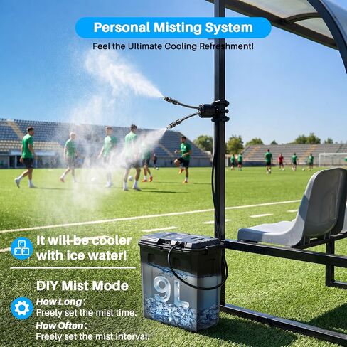 Ausic Portable Misting System, Battery Powered Outdoor Water Mister with 9L Bucket & Rechargeable Pump (Consecutive 8Hrs), Misters for Outside Patio Cooling, for Sports, Camping, Tailgating, Umbrella in Saudi Arabia