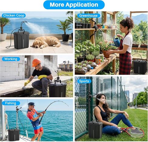 Ausic Portable Misting System, Battery Powered Outdoor Water Mister with 9L Bucket & Rechargeable Pump (Consecutive 8Hrs), Misters for Outside Patio Cooling, for Sports, Camping, Tailgating, Umbrella in Saudi Arabia