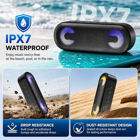 IKT Portable Bluetooth Speaker with Lights x Holidays/World Cup Stuffers, Loud Stereo Sound, BT5.4, Enhanced Bass,30H Playtime,TWS Pairing, IPX7 Waterproof, Speakersfor Home/Party/Outdoor in Saudi Arabia
