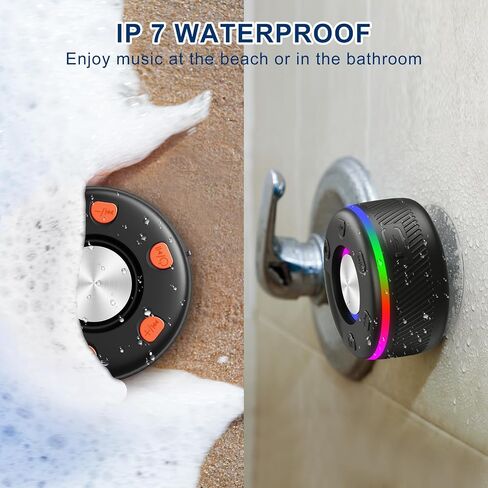 Bluetooth Speaker, Shower Speaker, IP7 Waterproof Portable Speakers Bluetooth 5.4 with HD Sound, RGB Light/LED Display/Hands-Free Call/Suction Cup Perfect for Bathroom Sing-Along Stocking Stuffers in Saudi Arabia