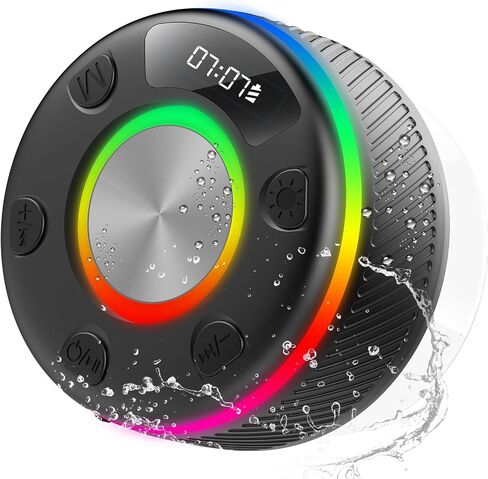 Bluetooth Speaker, Shower Speaker, IP7 Waterproof Portable Speakers Bluetooth 5.4 with HD Sound, RGB Light/LED Display/Hands-Free Call/Suction Cup Perfect for Bathroom Sing-Along Stocking Stuffers in Saudi Arabia