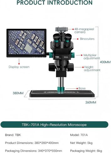 TBK-701A Stereo Microscope 7X-60X with 48MP Camera & External Display in Saudi Arabia