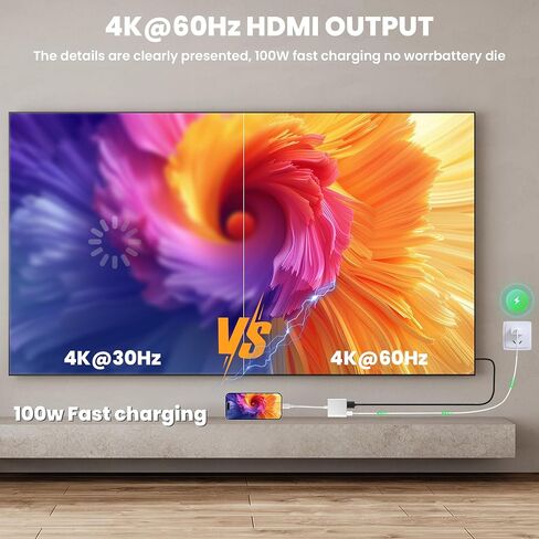 USB C to HDMI Adapter for iPhone 17 16 15 to TV, 4K@60Hz iPhone USB C to HDTV Adapter with 100W Fast Charging Port, MFi Certified iPhone Dongle USB C to Hdmi for iPad/TV/Projector/Monitor in Saudi Arabia