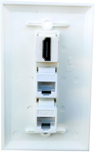 1 HDMI and 2 CAT6 Ethernet Wall Plate White - Single Gang 4K/8K HDTV Port and RJ45 Keystone Jack Pass Through Cover Plate for HDMI/Network Cable in Saudi Arabia