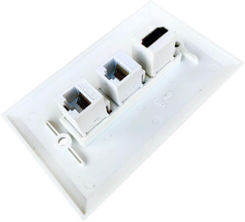 1 HDMI and 2 CAT6 Ethernet Wall Plate White - Single Gang 4K/8K HDTV Port and RJ45 Keystone Jack Pass Through Cover Plate for HDMI/Network Cable in Saudi Arabia