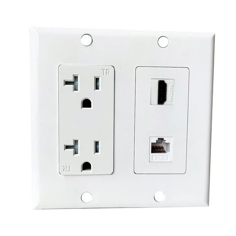 20Amp Power Outlet with Ethernet HDMI Port Wall Plate - Duplex Receptacle Outlet with 1 Port HDMI, 1 CAT6 RJ45 Cover Plate - White in Saudi Arabia