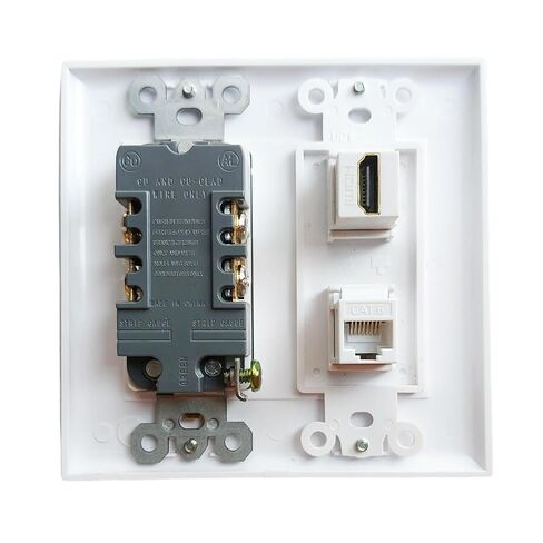 20Amp Power Outlet with Ethernet HDMI Port Wall Plate - Duplex Receptacle Outlet with 1 Port HDMI, 1 CAT6 RJ45 Cover Plate - White in Saudi Arabia