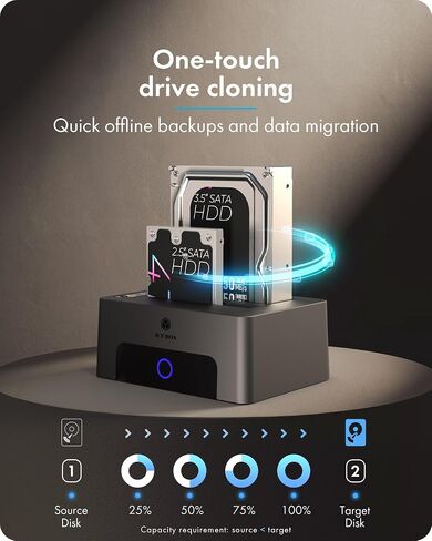 ICY BOX Dual-Bay Hard Drive Docking Station for 2.5 & 3.5 SSD HDD Up to 60TB , USB C 3.0 to SATA I/II/III Hard Drive Enclosure Reader with Offline Clone and Duplicator Function Tool Free Plug&Play in Saudi Arabia