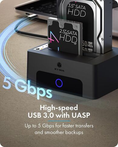 ICY BOX Dual-Bay Hard Drive Docking Station for 2.5 & 3.5 SSD HDD Up to 60TB , USB C 3.0 to SATA I/II/III Hard Drive Enclosure Reader with Offline Clone and Duplicator Function Tool Free Plug&Play in Saudi Arabia