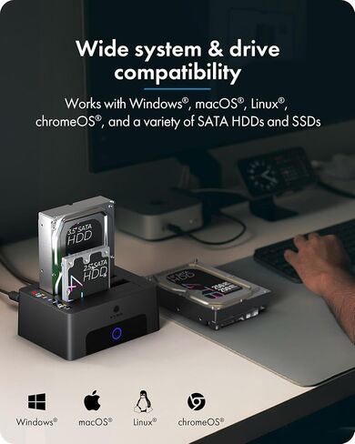 ICY BOX Dual-Bay Hard Drive Docking Station for 2.5 & 3.5 SSD HDD Up to 60TB , USB C 3.0 to SATA I/II/III Hard Drive Enclosure Reader with Offline Clone and Duplicator Function Tool Free Plug&Play in Saudi Arabia