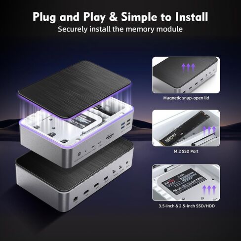 YOTUO 16-in-1 Docking Station with M.2 NVMe/SATA SSD + 2.5/3.5" HDD/SSD Enclosure, Dual 4K HDMI, 10Gbps USB-C, 100W PD, Gigabit Ethernet, SD/TF Reader for Mac/Windows in Kuwait