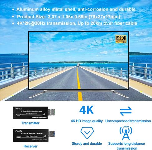Mini 4K HDMI to LC Fiber Extender 10.3Gbps Video Converter Ultra HD Optical Transceiver with SFP Module up to 20km Over Single-Mode,Supports 4Kx2K@30Hz Resolution, Uncompressed,No Loss & Delay in Saudi Arabia
