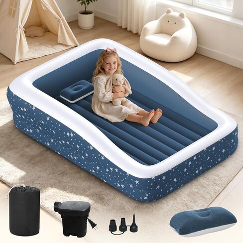 Inflatable Toddler Bed for Travel Safety Guard Rails 300lb Capacity Blue in Kuwait