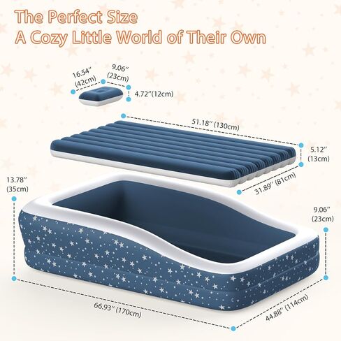 Inflatable Toddler Bed for Travel Safety Guard Rails 300lb Capacity Blue in Kuwait
