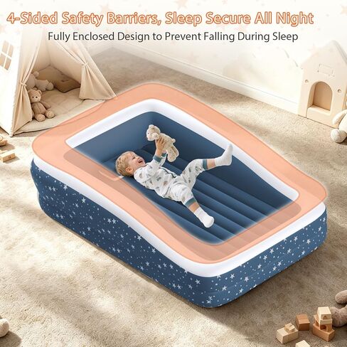Inflatable Toddler Bed for Travel Safety Guard Rails 300lb Capacity Blue in Kuwait