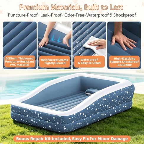Inflatable Toddler Bed for Travel Safety Guard Rails 300lb Capacity Blue in Kuwait