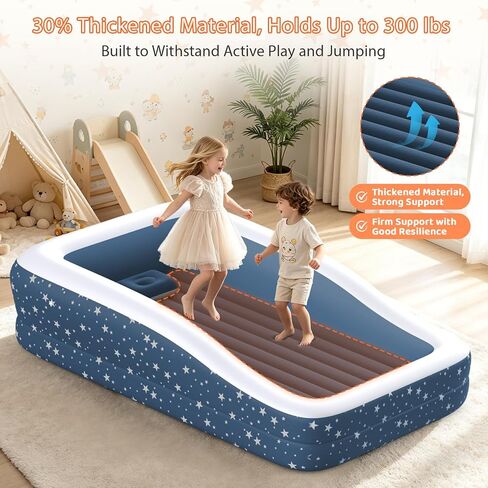 Inflatable Toddler Bed for Travel Safety Guard Rails 300lb Capacity Blue in Kuwait