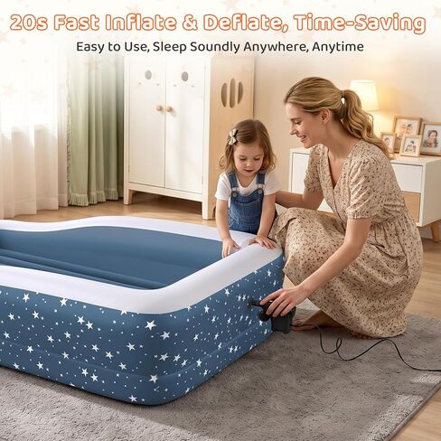 Inflatable Toddler Bed for Travel Safety Guard Rails 300lb Capacity Blue in Kuwait
