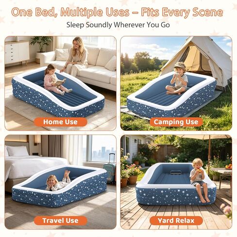 Inflatable Toddler Bed for Travel Safety Guard Rails 300lb Capacity Blue in Kuwait