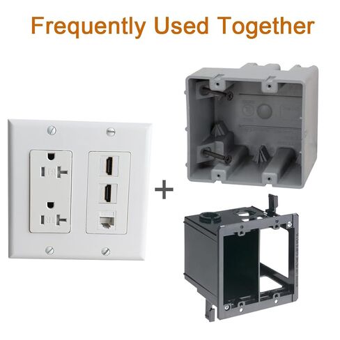 Double Gang Power Outlet with 2 Port HDMI 1 CAT6 Ethernet Wall Plate, 2 Gang Receptacle Outlet with 2 4k/8K HDMI Jack + 1 CAT 6 Keystone Jack Cover Plate - White in Saudi Arabia