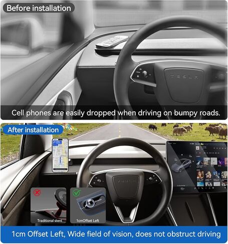 YONZEE Tesla Magnetic Phone Mount for Model Y Juniper 2025-2026 and Model 3 Highland 2024-2026, Dashboard Phone Holder with Strong Magnetic Grip, Interior Accessories for iPhone and Smartphones in Saudi Arabia
