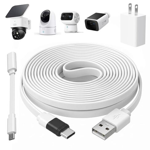 25ft Power Cord with Adapter for eufy SoloCam S340/S220, E30/E42, for eufy Cam S350, E220, Weatherproof Extension Cable for eufyCam S330/S3 Pro, Flat Charging Power Cable and Adapter for eufyCam in Kuwait