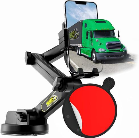 Cell Phone Mount for Truck Phone Holder for Truck Drivers - Heavy Duty Suction Cup + Dashboard Pad, iPhone Holder for Dashboard Window 16.9 inch Long, for iPhone & Samsung, Semi Trucker, Black in Kuwait