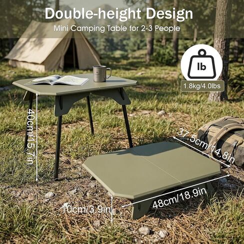 Folding Camping Table, 2-in-1 Adjustable Height Portable Outdoor Aluminum Camp Desk with Carrying Bag, Lightweight Foldable Table for Picnic, Beach, BBQ, Hiking, Fishing, Travel (Green) in Saudi Arabia