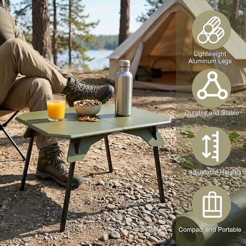 Folding Camping Table, 2-in-1 Adjustable Height Portable Outdoor Aluminum Camp Desk with Carrying Bag, Lightweight Foldable Table for Picnic, Beach, BBQ, Hiking, Fishing, Travel (Green) in Saudi Arabia