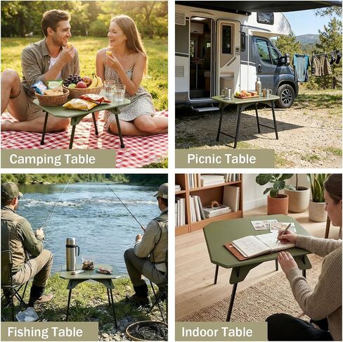 Folding Camping Table, 2-in-1 Adjustable Height Portable Outdoor Aluminum Camp Desk with Carrying Bag, Lightweight Foldable Table for Picnic, Beach, BBQ, Hiking, Fishing, Travel (Green) in Saudi Arabia