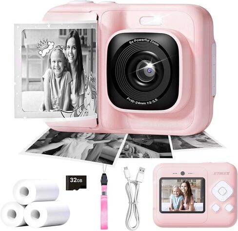 Kids Camera, 1080P Instant Digital Print, Dual Lens, 32GB Card, Pink in Saudi Arabia