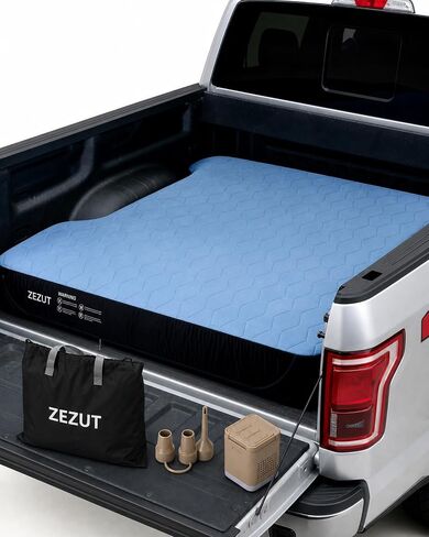 Truck Bed Air Mattress for 5.5-5.8 ft Full-Size Short Truck Beds, Built-in Rechargeable Pump, Soft Fabric Cover for Comfort & Protection, Carry Bag & Repair Kit, for Camping Travel in Saudi Arabia