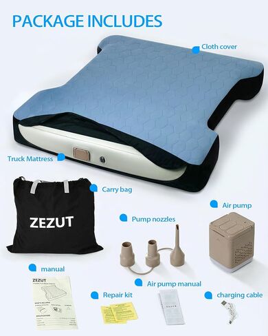 Truck Bed Air Mattress for 5.5-5.8 ft Full-Size Short Truck Beds, Built-in Rechargeable Pump, Soft Fabric Cover for Comfort & Protection, Carry Bag & Repair Kit, for Camping Travel in Saudi Arabia